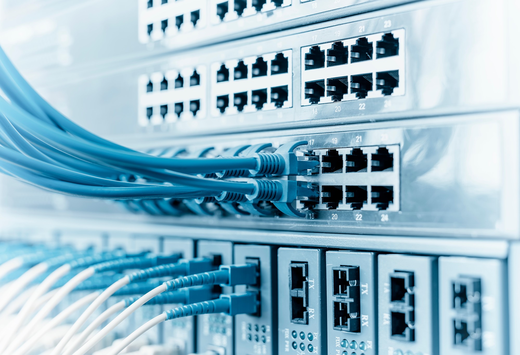 ethernet cable on network switches background